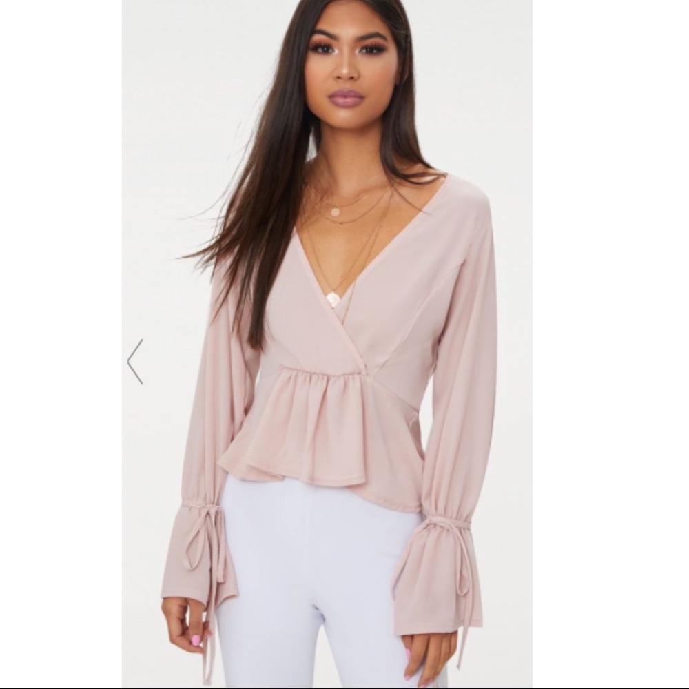 PLT Blush Chiffon Deep Plunge Blouse